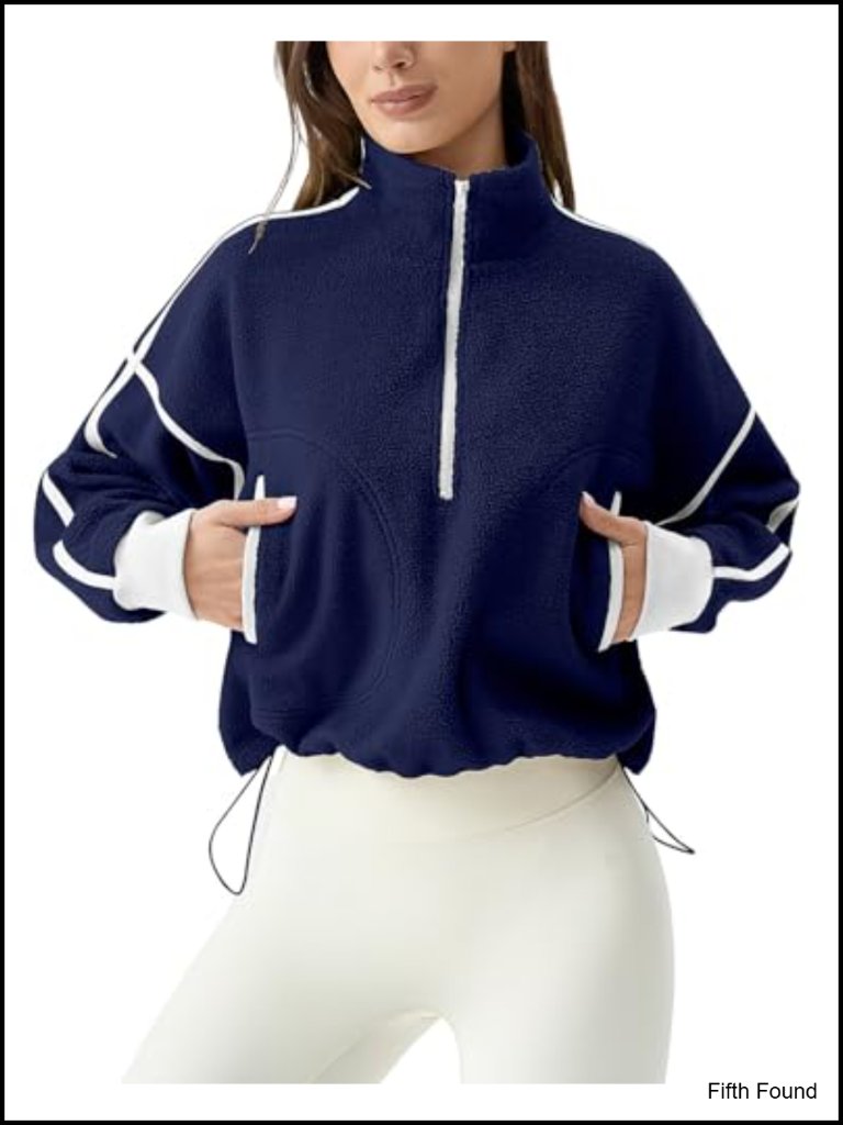 Women's Half Zip Fleece Short Pullover Sweatshirt Winter Long Sleeve Cozy Sherpa